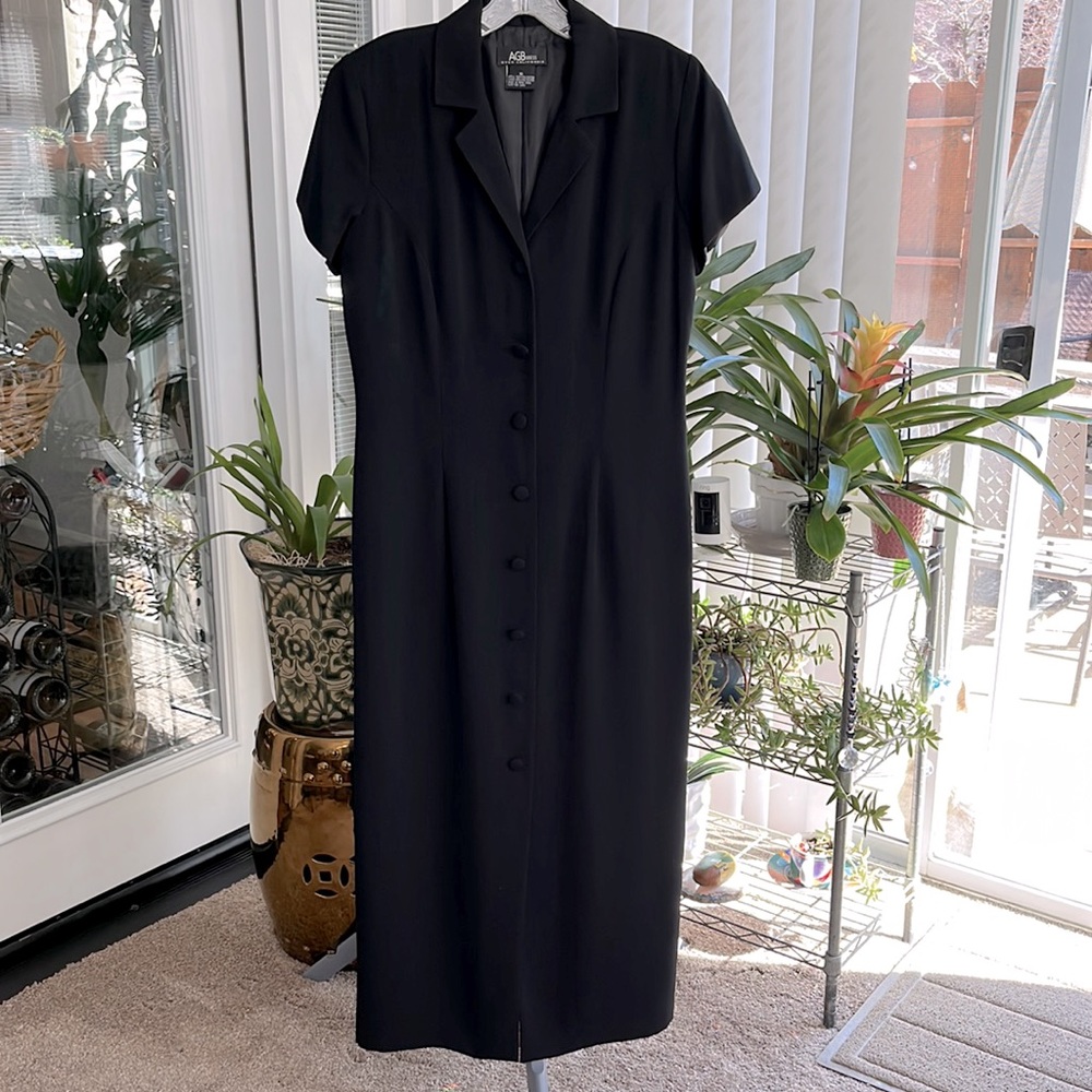 Classy long black, button-up dress, size 10